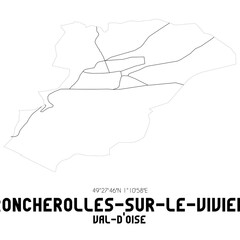 RONCHEROLLES-SUR-LE-VIVIER Val-d'Oise. Minimalistic street map with black and white lines.