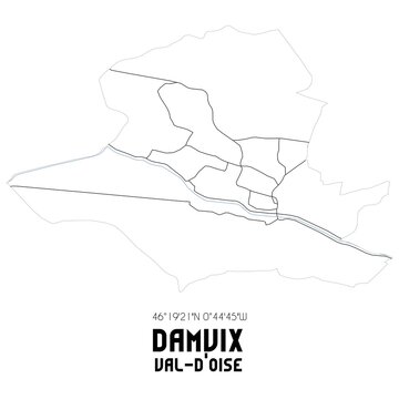 DAMVIX Val-d'Oise. Minimalistic street map with black and white lines.