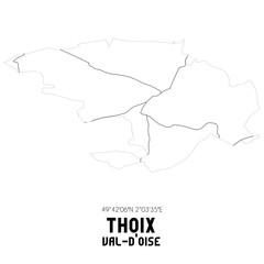 THOIX Val-d'Oise. Minimalistic street map with black and white lines.