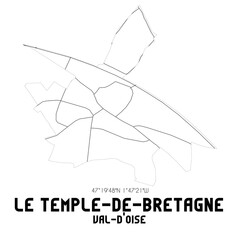 LE TEMPLE-DE-BRETAGNE Val-d'Oise. Minimalistic street map with black and white lines.