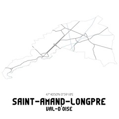 SAINT-AMAND-LONGPRE Val-d'Oise. Minimalistic street map with black and white lines.