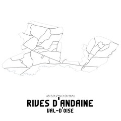 RIVES D'ANDAINE Val-d'Oise. Minimalistic street map with black and white lines.