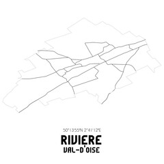 RIVIERE Val-d'Oise. Minimalistic street map with black and white lines.
