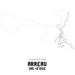 ARREAU Val-d'Oise. Minimalistic street map with black and white lines.