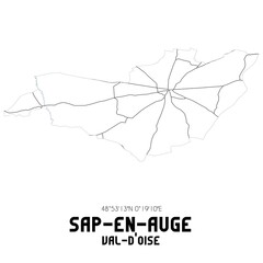 SAP-EN-AUGE Val-d'Oise. Minimalistic street map with black and white lines.