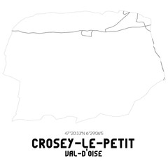 CROSEY-LE-PETIT Val-d'Oise. Minimalistic street map with black and white lines.