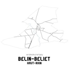 BELIN-BELIET Haut-Rhin. Minimalistic street map with black and white lines.