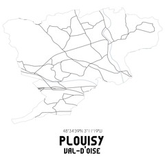 PLOUISY Val-d'Oise. Minimalistic street map with black and white lines.