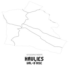 HAULIES Val-d'Oise. Minimalistic street map with black and white lines.