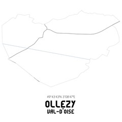 OLLEZY Val-d'Oise. Minimalistic street map with black and white lines.