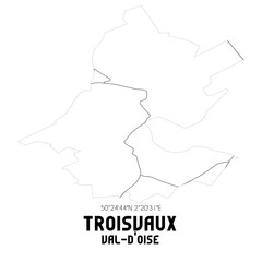 TROISVAUX Val-d'Oise. Minimalistic street map with black and white lines.