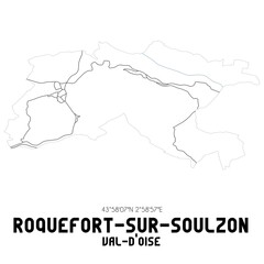 ROQUEFORT-SUR-SOULZON Val-d'Oise. Minimalistic street map with black and white lines.