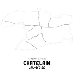 CHATELAIN Val-d'Oise. Minimalistic street map with black and white lines.