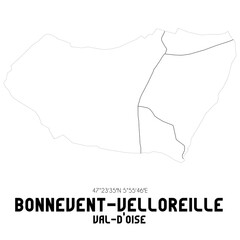 BONNEVENT-VELLOREILLE Val-d'Oise. Minimalistic street map with black and white lines.