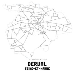 Obraz premium DERVAL Seine-et-Marne. Minimalistic street map with black and white lines.