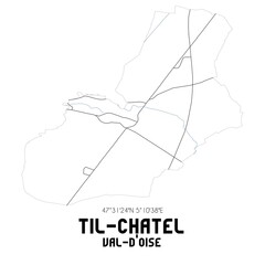 TIL-CHATEL Val-d'Oise. Minimalistic street map with black and white lines.