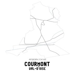 COURMONT Val-d'Oise. Minimalistic street map with black and white lines.