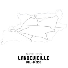 LANDEVIEILLE Val-d'Oise. Minimalistic street map with black and white lines.