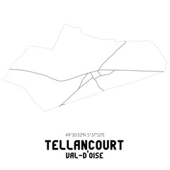 TELLANCOURT Val-d'Oise. Minimalistic street map with black and white lines.