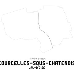 COURCELLES-SOUS-CHATENOIS Val-d'Oise. Minimalistic street map with black and white lines.