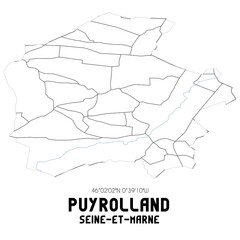 PUYROLLAND Seine-et-Marne. Minimalistic street map with black and white lines.