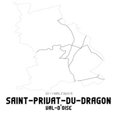 SAINT-PRIVAT-DU-DRAGON Val-d'Oise. Minimalistic street map with black and white lines.