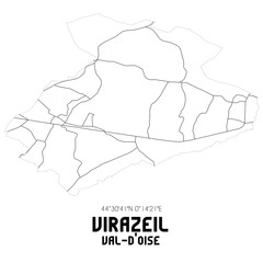 VIRAZEIL Val-d'Oise. Minimalistic street map with black and white lines.