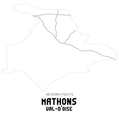 MATHONS Val-d'Oise. Minimalistic street map with black and white lines.