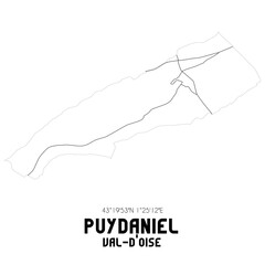 Fototapeta na wymiar PUYDANIEL Val-d'Oise. Minimalistic street map with black and white lines.