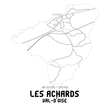 LES ACHARDS Val-d'Oise. Minimalistic street map with black and white lines.