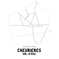 CHEVRIERES Val-d'Oise. Minimalistic street map with black and white lines.