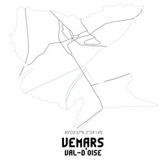 VEMARS Val-d'Oise. Minimalistic street map with black and white lines.