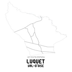 LUQUET Val-d'Oise. Minimalistic street map with black and white lines.