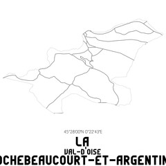 LA ROCHEBEAUCOURT-ET-ARGENTINE Val-d'Oise. Minimalistic street map with black and white lines.