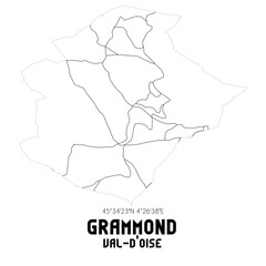 GRAMMOND Val-d'Oise. Minimalistic street map with black and white lines.