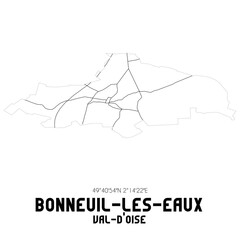 BONNEUIL-LES-EAUX Val-d'Oise. Minimalistic street map with black and white lines.