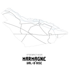 MARMAGNE Val-d'Oise. Minimalistic street map with black and white lines.