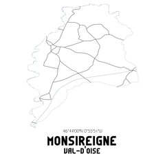 MONSIREIGNE Val-d'Oise. Minimalistic street map with black and white lines.