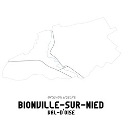 BIONVILLE-SUR-NIED Val-d'Oise. Minimalistic street map with black and white lines.