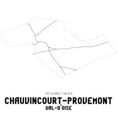 CHAUVINCOURT-PROVEMONT Val-d'Oise. Minimalistic street map with black and white lines.