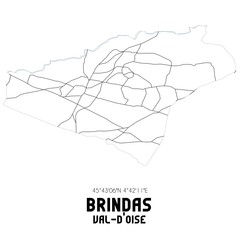 BRINDAS Val-d'Oise. Minimalistic street map with black and white lines.