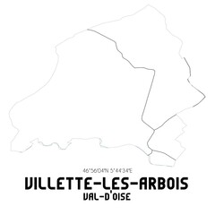 VILLETTE-LES-ARBOIS Val-d'Oise. Minimalistic street map with black and white lines.