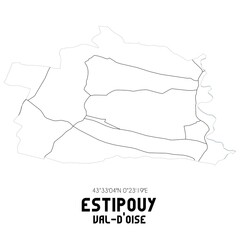 ESTIPOUY Val-d'Oise. Minimalistic street map with black and white lines.