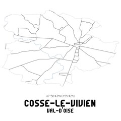 COSSE-LE-VIVIEN Val-d'Oise. Minimalistic street map with black and white lines.