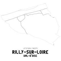 RILLY-SUR-LOIRE Val-d'Oise. Minimalistic street map with black and white lines.