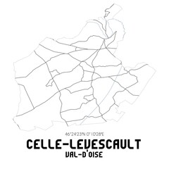 CELLE-LEVESCAULT Val-d'Oise. Minimalistic street map with black and white lines.