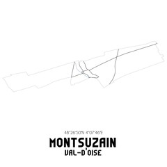 MONTSUZAIN Val-d'Oise. Minimalistic street map with black and white lines.