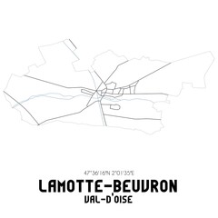 LAMOTTE-BEUVRON Val-d'Oise. Minimalistic street map with black and white lines.