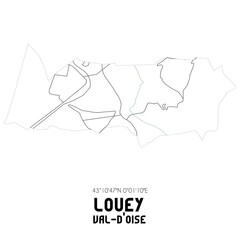 LOUEY Val-d'Oise. Minimalistic street map with black and white lines.