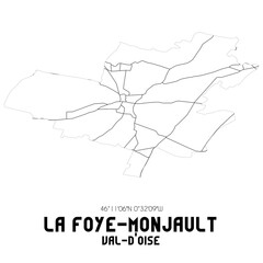 LA FOYE-MONJAULT Val-d'Oise. Minimalistic street map with black and white lines.